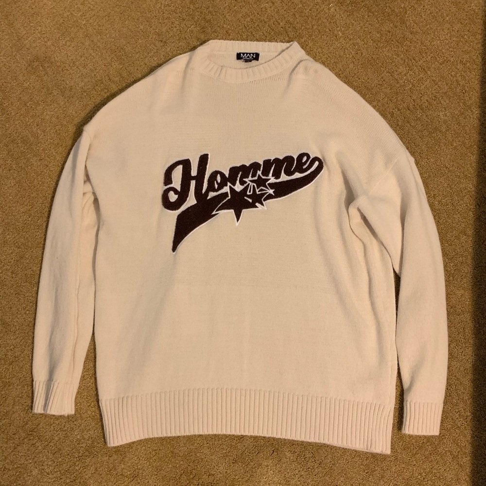 Cream Oversized Homme Badge Knitted Jumper